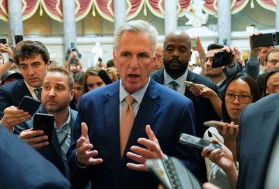 Speaker of the House Kevin McCarthy speaks about the debt ceiling at the U.S. Capitol in Washington