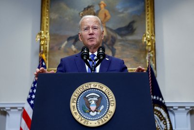 U.S. President Joe Biden delivers remarks on AI in the Roosevelt Room at the White House in Washington