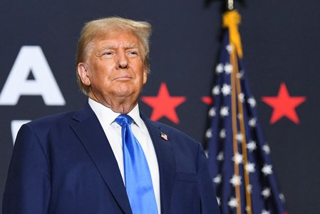 Former U.S. President Donald Trump campaigns in Derry, New Hampshire