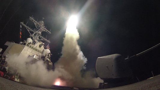 The guided-missile destroyer USS Porter (DDG 78) conducts strike operations while in the Mediterranean Sea