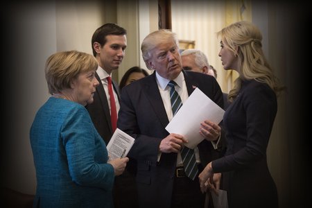President Donald Trump greets and meets with German Chancellor Angela Merkel