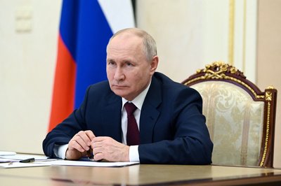 Russian President Putin chairs a meeting with members of the government, via video link in Moscow