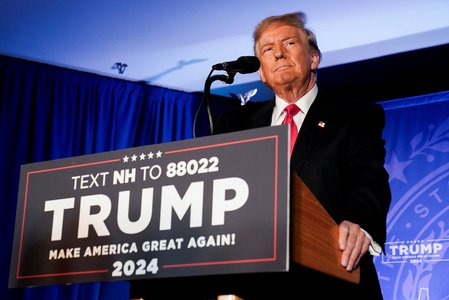 Former U.S. President and Republican presidential candidate Trump holds a rally, in Portsmouth