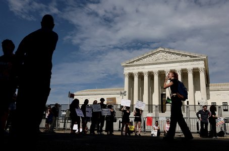 Abortion rights activists demonstrate outside the Supreme Court in Washington