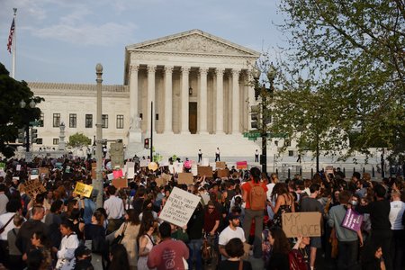 People protest after leak of U.S. Supreme Court draft majority opinion on Roe v. Wade abortion rights decision, in Washington