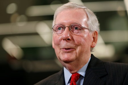 Senate Majority Leader McConnell speaks during an interview with Reuters in Washington