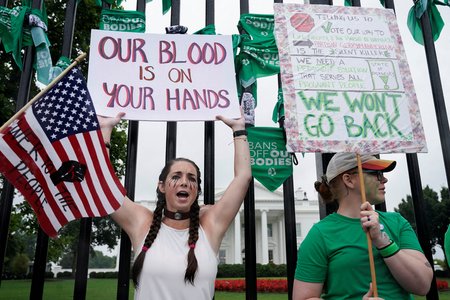 Women's March rally against court overturning Roe v. Wade abortion decision in Washington