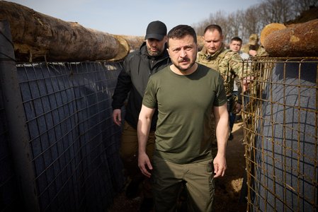 Ukraine's President Zelenskiy inspects new fortifications for Ukrainian servicemen in Kharkiv region