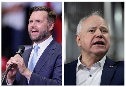 FILE PHOTO: A combination picture shows J.D. Vance and Tim Walz