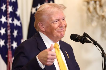 U.S. President Donald Trump speaks during a Black History Month reception at the White House in Washington