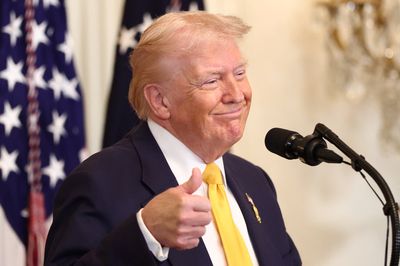 U.S. President Donald Trump speaks during a Black History Month reception at the White House in Washington