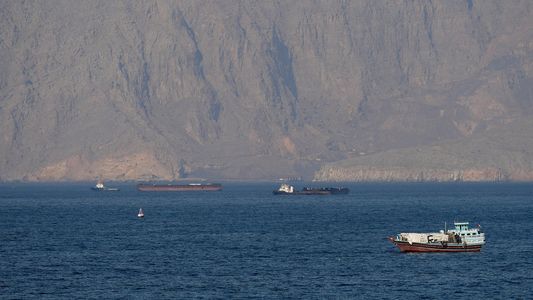 FILE PHOTO: Tankers and other vessels in the Strait of Hormuz off the coast of Musandam