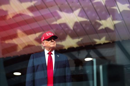 U.S. President Donald Trump attends a campaign rally in support of Republican U.S. Senate candidate Michael Whatley at Gastonia Municipal Airport