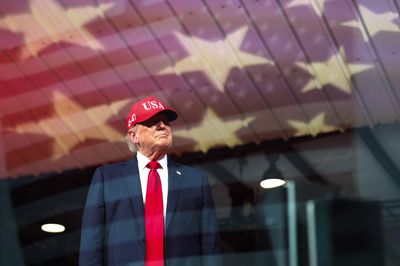 U.S. President Donald Trump attends a campaign rally in support of Republican U.S. Senate candidate Michael Whatley at Gastonia Municipal Airport
